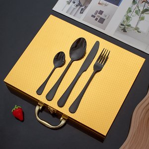 Top sang trọng gương đánh bóng <span class=keywords><strong>Flatware</strong></span> Set thép không gỉ 24 cái thiết lập dao kéo dao muỗng nĩa bạc vàng <span class=keywords><strong>Flatware</strong></span> - Product Image 4