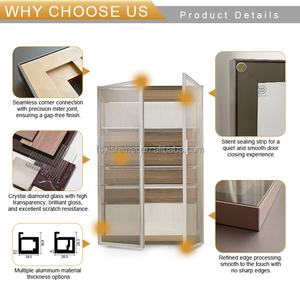 Italian Style Modern Luxury Aluminum Frame Slim Integrated Handle Tempered Glass Closet Wardrobe Wine <strong>Cabinet</strong> Door - Product Image 6
