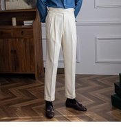 Pantalon Homme Printemps-Automne MCP052 Italien Napolitain Taille Haute Coupe Droite Décontracté, Vintage Anglais, Pantalon Habillé