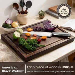 Planche à découper en noyer <span class=keywords><strong>noir</strong></span> avec poignée <span class=keywords><strong>et</strong></span> rigole à jus, 100% <span class=keywords><strong>bois</strong></span> massif naturel, robuste, idéale pour les chefs, cadeau parfait - Product Image 3