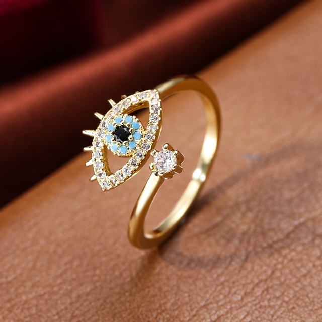 Fashion Lucky Turkish Blue Eye Open Adjustable Finger Ring Classical 18k Gold Plated Crystal Evil Eye Rings for Women Jewelry