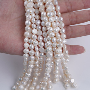 Perle d'eau douce naturelle blanche 8-9mm, forme légère bicolore, semi-finie, bande courte, accessoire de perlage DIY, trou horizontal, Wenchi - Product Image 3