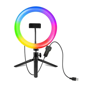 26cm Photography Small RGB LED Ring Light 3000-6000K Photography Lamp USB Fill Light with Tripod Phone Clip