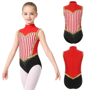 Justaucorps de gymnastique pour filles, orné de strass, bordure dorée, col montant, tenue de danse rythmique pour compétition, performance, sur mesure - Product Image 5