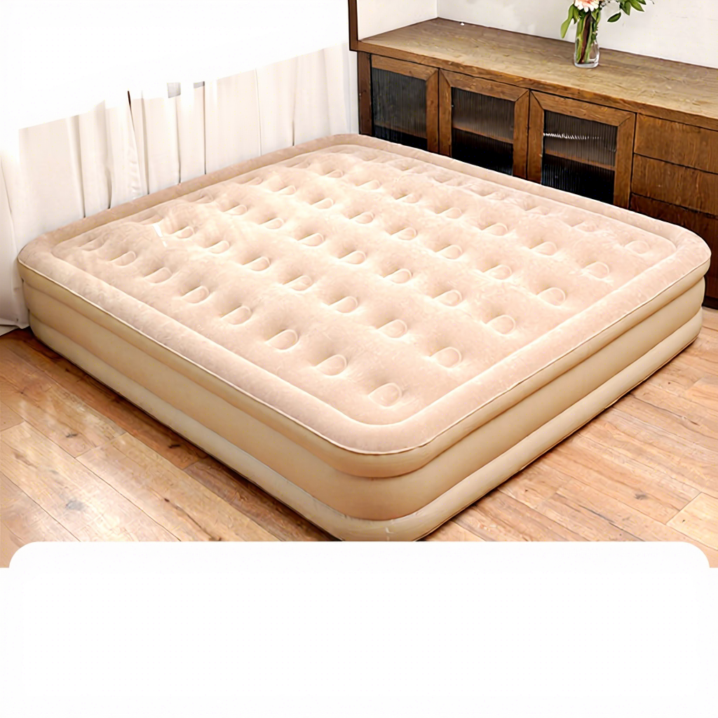 Cama alta doble grande con flocado - Bomba de aire de 4000mAh + 2 almohadas