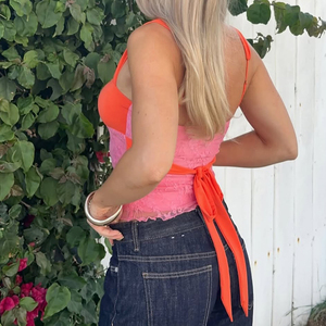 Top con Tirantes en la Espalda, Escote Cuadrado, Estilo Vacacional, con Encaje y Contraste de Color, Estilo Y2K - Product Image 6