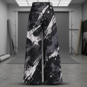 Pantalon large en molleton tissé mi-lourd personnalisable pour homme, style streetwear, imprimé éclaboussures de peinture abstraite, fermeture éclair, noir et blanc - Product Image 3