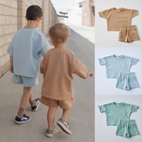 Grensoverschrijdende zomer jongens meisjes katoenen T-shirts met korte mouwen set Europa Amerika stijl effen kleur casual sportkleding 2