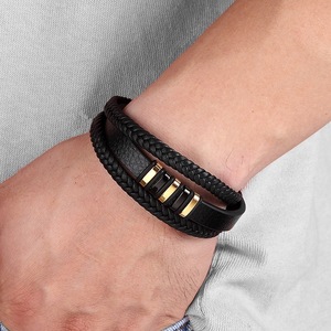 Bracelet en cuir tressé unisexe, style classique, fermoir plaqué argent ou or - Product Image 2