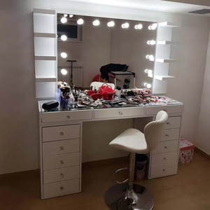 Table de toilette de luxe moderne Dwoo avec miroir tactile LED et 13 tiroirs, <span class=keywords><strong>bureau</strong></span> de maquillage haut de gamme - Product Image 6