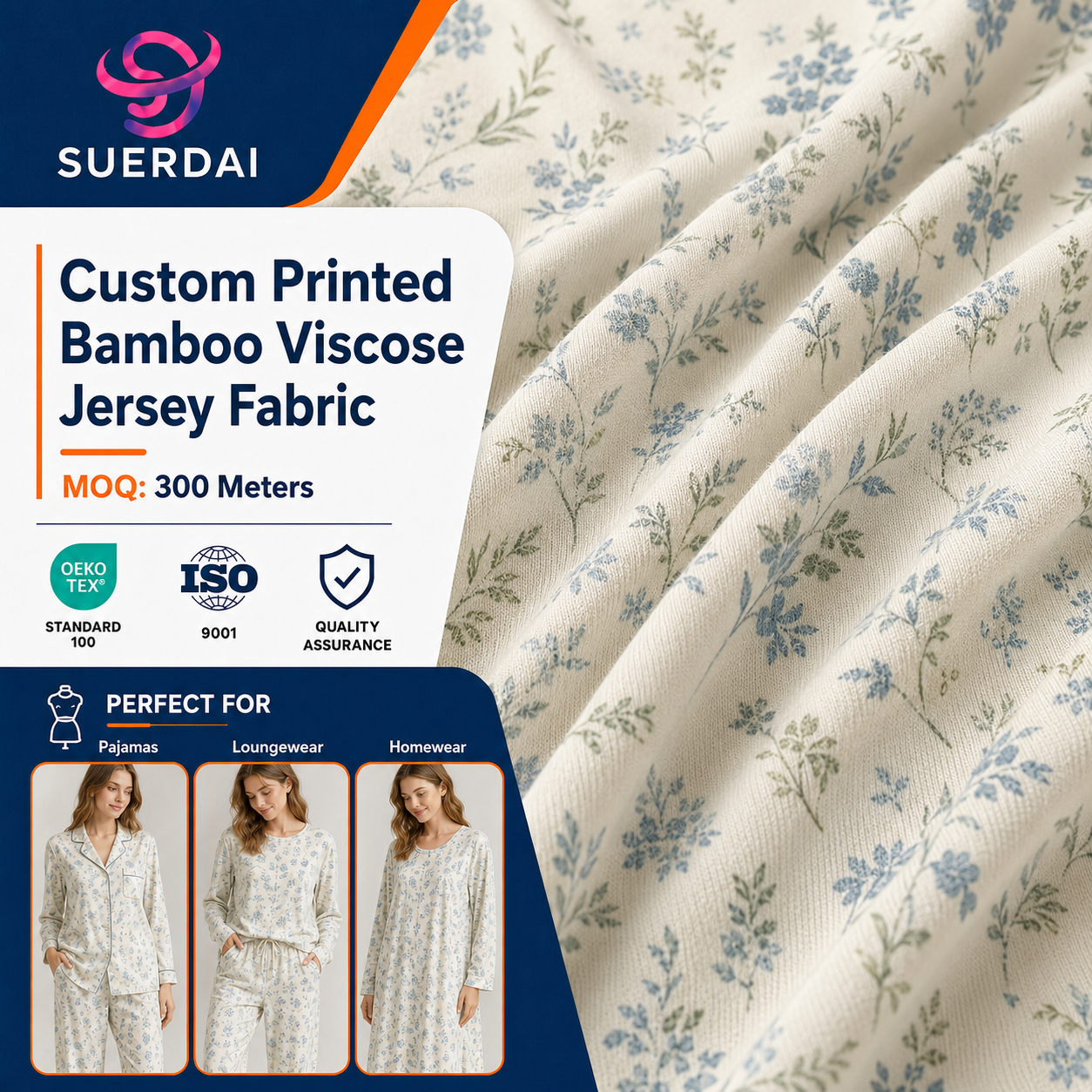 Bamboo Viscose Printed Jersey Fabric for Homewear Collection Factory Supplier Wholesale Custom Smooth Stretch Material