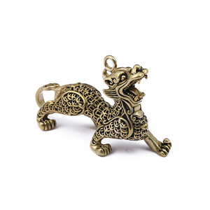 Brass Pixiu Keychain Antique Style <b>Car</b> Key Accessory Gold Color Fancy Design - Product Image 5
