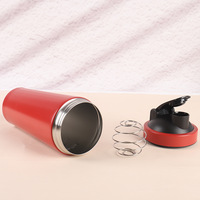 Bouteille shaker de fitness en acier inoxydable 304 à paroi simple avec boule mélangeuse et échelle graduée, grande capacité pour smoothies protéinés