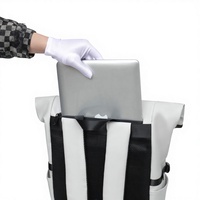 Sac à dos personnalisable en PU à enroulement, grande capacité, imperméable, style à bords roulés, pour étudiants, voyage et ordinateur portable