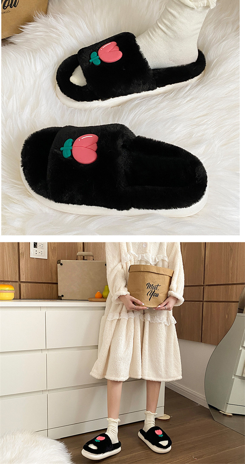 Women's Flat Plush Slippers Home Ladies Warm Furry Slippers Winter Cotton Shoes