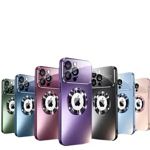 Nouvelle Mode Logo Trou Givré Magnétique Verre Lentille Film Protecteur Téléphone Cas Pour iPhone 15 14 13 Pro Max Mat Dos Antichoc