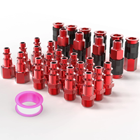 MAXIWORLD 1/4-Inch NPT Male Hitam Merah Aluminium Fitting Kompresor Udara Industri Plug Pneumatik 0-300psi