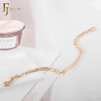 Pulseras de Eslabones Figaro de 3 mm y 13 cm+ de FJ Fallon Fashion Jewelry, Grabables, Chapadas en Oro de 14K sobre una Base de Latón