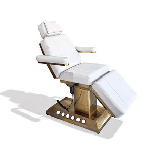 <span class=keywords><strong>Table</strong></span> <span class=keywords><strong>de</strong></span> <span class=keywords><strong>massage</strong></span> moderne, portable et pliable <span class=keywords><strong>de</strong></span> luxe avec base dorée, cadre en acier inoxydable et revêtement en cuir PU, 3 moteurs - Product Image 1