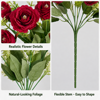 Bunga Peony Sutra Buatan 5 Tangkai Grosir, Tangkai Peony Palsu Realistis untuk Florist, Buket Pernikahan, Rangkaian Bunga