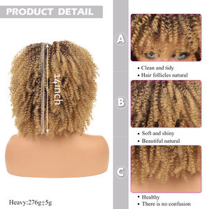 Perruques Afro courtes bouclées de 14 pouces pour femmes noires, <span class=keywords><strong>bombe</strong></span> Afro, perruque crépue bouclée avec frange, perruque complète en Fiber synthétique - Product Image 5