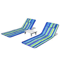 Tapis de plage pliable et léger, siège de relaxation rembourré portable avec sangle de transport et poche zippée, rayures multicolores claires