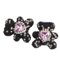 Perles en argile polymère en forme de cœur, motif petit ours, entièrement ornées de strass, à trou droit, pour breloques de téléphone, porte-clés et chaînes de sac DIY