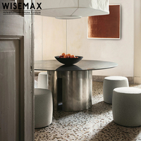 WISEMAX FURNITURE Table ronde de style nordique rétro Mobilier de salle à manger Plateau en ardoise Pieds en acier inoxydable Tables de restaurant pour café