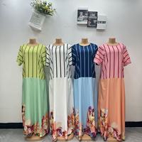 Robe personnalisable en polyester à col droit pour femme, avec patchwork de couleurs et strass, grande taille, décontractée, respirante, style foulard.