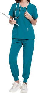 ชุดยูนิฟอร์มพยาบาลผู้หญิงแบบคอวีเฉียง ชุดสครับทำงาน ผ้าเนื้อยืด แขนสั้น - Product Image 2