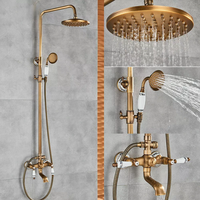 Système de douche à effet pluie mural en laiton antique brossé de style européen, jet doux, mitigeur de robinet de salle de bain en céramique, ensemble chaud