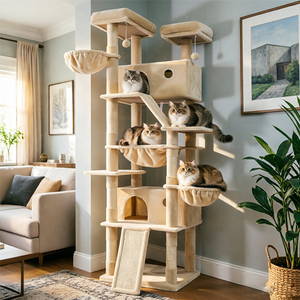 Premium multi-level grote kattenboom met krabpalen, hangmatten en wandbevestiging voor grote katten - Product Image 1