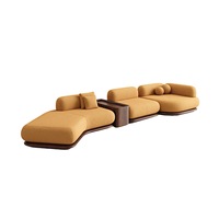 Modernes Senfgelbes Bouclé-Ecksofa Modulares Chaiselongue-Sofa mit Holz-Beistelltisch Wohnzimmer-Möbelset für Apartment, Haus, Villa, Loft