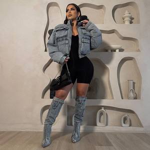 Veste matelassée en denim épaisse et chaude décontractée d'hiver, vestes matelassées pour femmes, vestes à bulles - Product Image 1