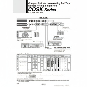 กระบอกลมขนาดกะทัดรัด CDQSKB20-30D ชิ้นส่วนนิวเมติก SMC - Product Image 1