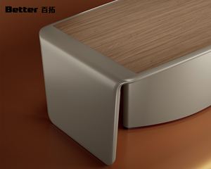 Luxury CEO Executive Desk - Light <strong>Wood</strong> Grain <strong>Desktop</strong> with Integrated Cable Grommet &amp; Seamless Curved Base for Corporate Leaders - Product Image 3