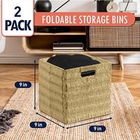 Panier de rangement en osier pour la maison, étagère de rangement, panier pliable, corde de papier naturelle tissée à la main, panier de rangement avec poignées