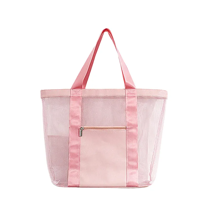 Grosir tas penyimpanan Travel luar ruangan portabel tas Tote Cuci kolam musim panas tas pantai jala kisi untuk wanita