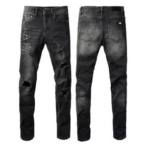 2025 High Quality Amri Jeans <strong>Men</strong> Streets Styles Custom Logo Designer Brand Hop <strong>Stretch</strong> Ripped Denim <strong>Men's</strong> - Product Image 2
