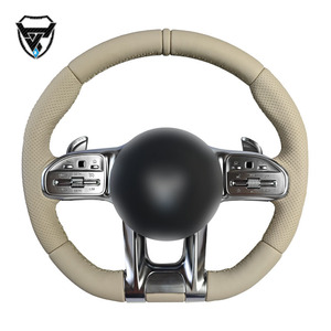 Volant modifié perforé de ligne blanche en cuir beige pour <span class=keywords><strong>Mercedes</strong></span> Benz a GLA B GLB C <span class=keywords><strong>GLC</strong></span> E GLE CLS ZC-809-P70-F - Product Image 1