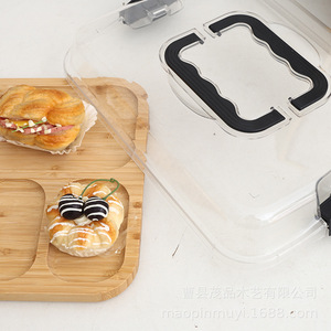 Plateau en bambou à compartiments avec couvercle, 4 compartiments, pour servir des en-cas lors de fêtes et de réunions - Product Image 4