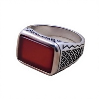 Bague pour homme en argent sterling 925 réglable avec logo de marque personnalisé, style vintage, agate rouge, pour fiançailles, mariage, fête, cadeau