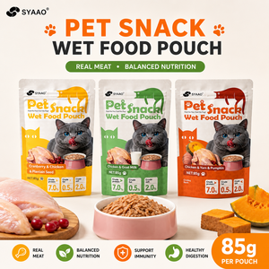 อาหารเปียกสำหรับสัตว์เลี้ยง SYAAO ชนิดซอง เนื้อแท้ โภชนาการสมดุล รสไก่และนมแพะ 85 กรัม โปรตีนสูง โภชนาการสมดุลสำหรับแมว - Product Image 1