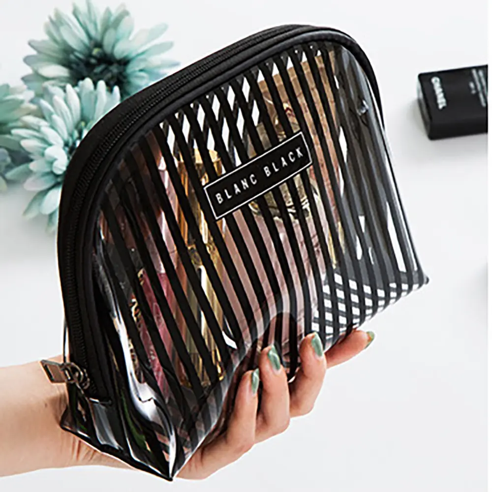 European And American New Fashion Shell Stripe Shape Waterproof Clear PVC Portable Makeup Cosmetic Pouch Bag For Travel