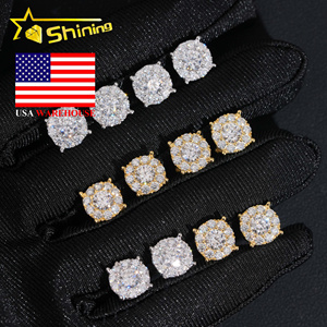 Abd depo hızlı kargo 8.8mm yuvarlak şekil buzlu Out köpüklü küpe 925 ayar gümüş Moissanite vida geri düğme küpe - Product Image 1