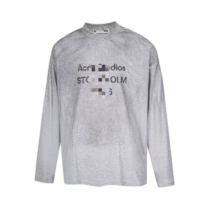 T-shirt a maniche lunghe in lino-cotone sottile con stampa classica a lettere stile <span class=keywords><strong>AC</strong></span>, lavaggio effetto sporco, per uomo e donna - Product Image 5