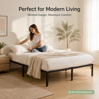 Cadre de lit plateforme en métal Queen Size avec tête de lit, trous pré-percés, design minimaliste pour suite de chambre