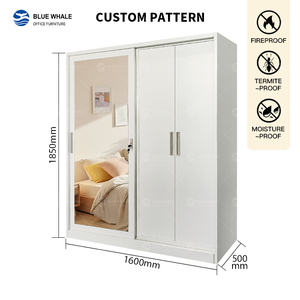 Armoire en acier moderne autoportante avec porte coulissante gauche réglable et ouverture à droite, design gain de place pour chambre à coucher - Product Image 3