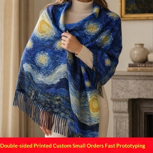 Sciarpa Lunga/Scaldacollo Personalizzata Ispirata alla Notte Stellata <span class=keywords><strong>di</strong></span> <span class=keywords><strong>Van</strong></span> <span class=keywords><strong>Gogh</strong></span>, con Nappe, Unisex, in Nylon, Calda, Comoda, Stile Vintage - Product Image 2