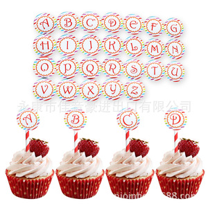 Joinhot Alphabet Cupcake <b>Toppers</b> 26 Letters Round Paper <b>Birthday</b> Party Decorations For Kids Dessert Table Supplies - Product Image 1